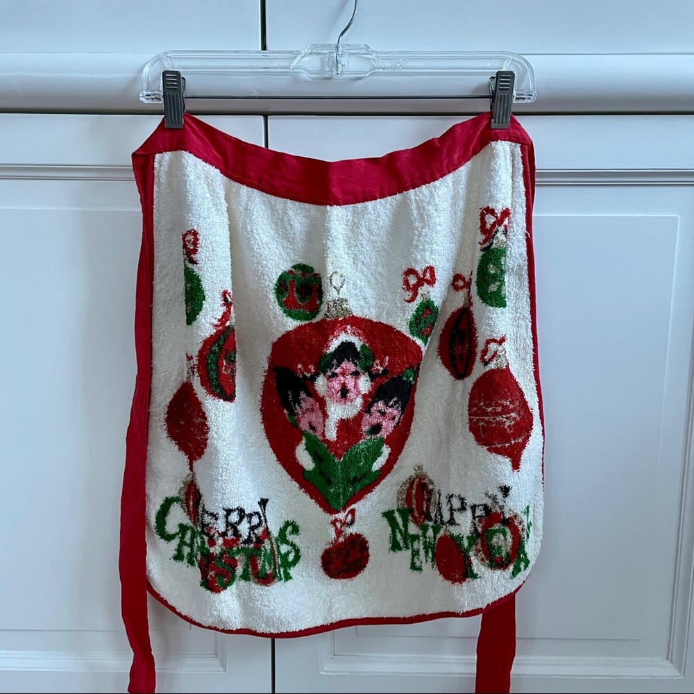 Vintage 1960s Christmas / Holiday Terry Cloth Apron